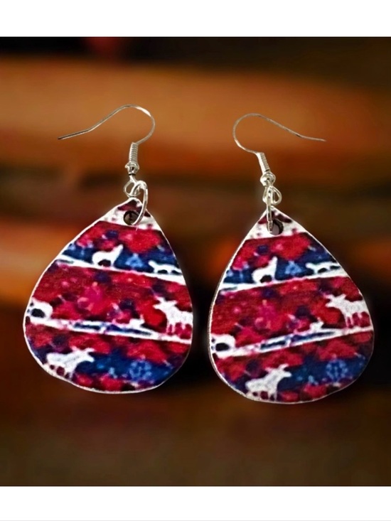 Jewelry - ⭐️ 5 for $25 Christmas Reindeer Wood Earrings Holiday Hoops